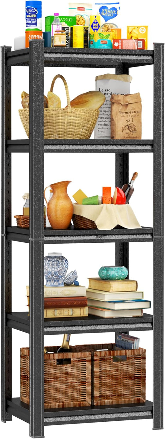 PRESTELION 63" H Storage Shelves 5 Tier Metal Shelf 2000LBS Garage Shelving Unit Adjustable Storage Rack for Basement, Warehouse, Pantry, Closet, Kitchen 63" H x 15.7" W x 11.8" D, Black