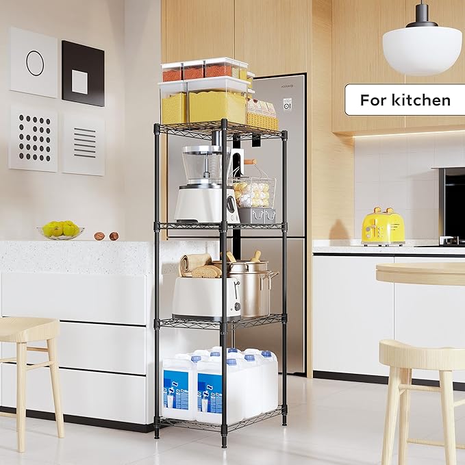 M MZG 4 Tiers Shelf Metal Storage Shelves Wire Rack Closet Organizers for Garage Kitchen Bathroom Laundry Black 11.8" D x 17.7" W x 41.9" H
