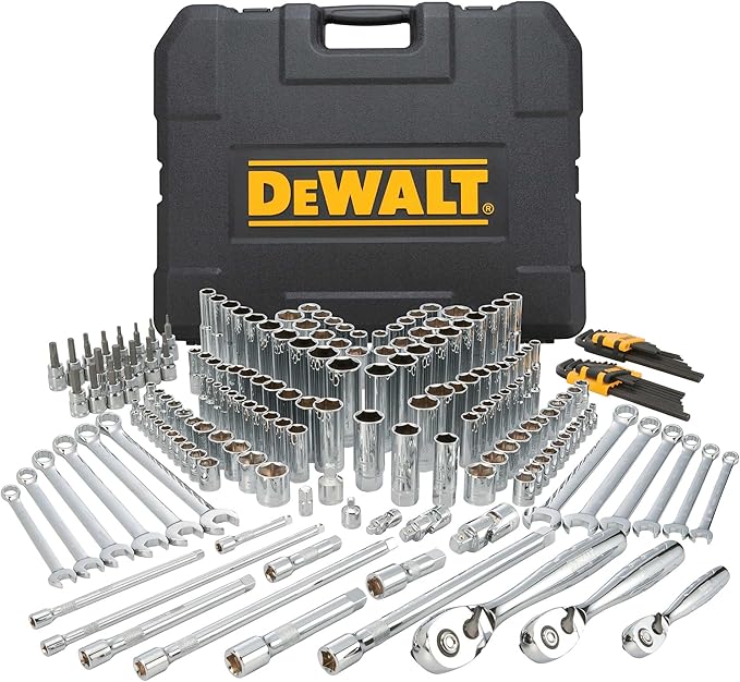 DEWALT Mechanics Tools Kit and Socket Set, 204-Piece Dewalt Tool Set , 1/4" & 3/8" & 1/2" Drive, Metric/ SAE Deep and Shallow Sockets, 3/8" Hex Bits, Torx Bits, Spark Plugs, Wrenches (DWMT72165)