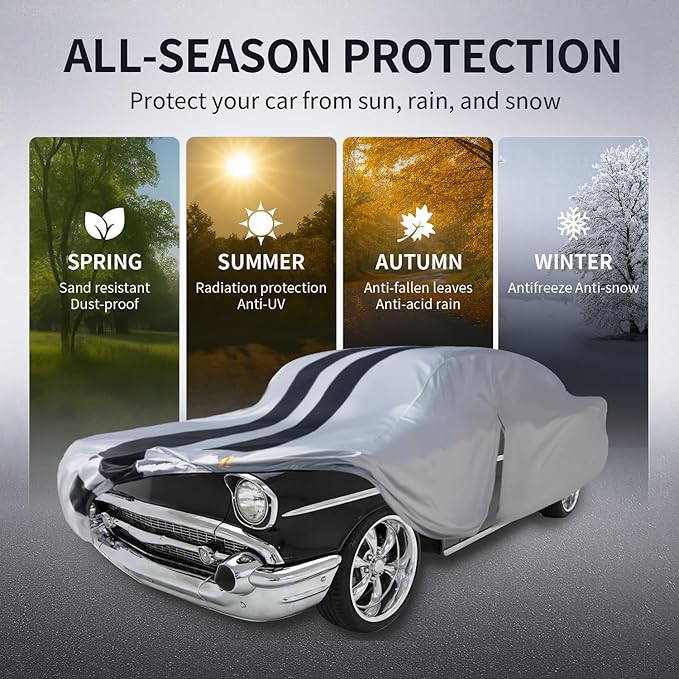 Multi-Layer Car Cover Custom Fit for Chevrolet Bel Air(1953-1957), 100% Waterproof All Weather for Automobiles, Gift with Towel, Heavy Duty Car Covers for Rain Sun UV Protection with Door Zipper.