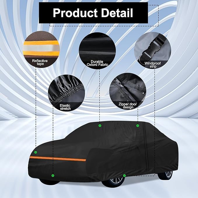 Amooca Heavy-Duty Car Covers Waterproof Sun-Proof All Weather for Automobiles Snow Cover 420D with Door Zipper Cotton Lining Universal Fit for Midsize Sedan