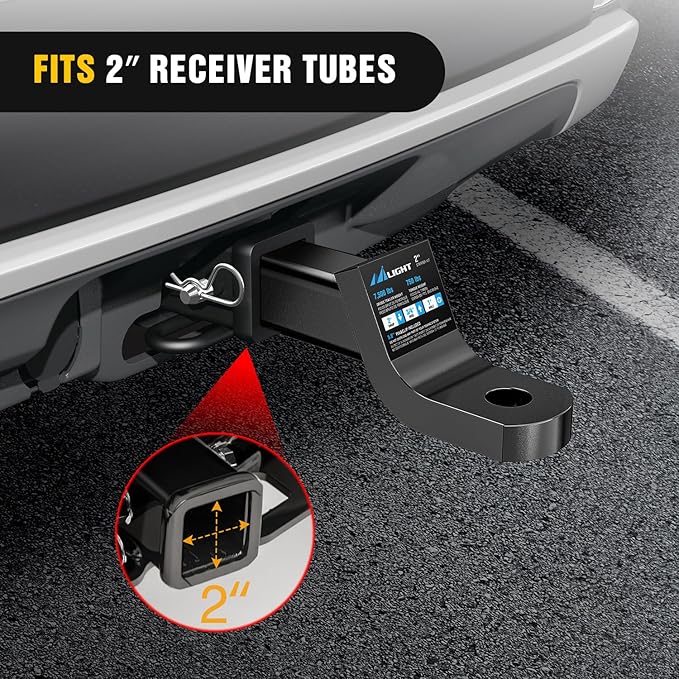 Nilight Trailer Hitch Ball Mount with 5/8" Hitch Pin Clip Fits 2 Inch Receiver Square 7500 lbs 2" Drop, 3/4” Rise, 1” Hole, Gloss Black Powder Coat