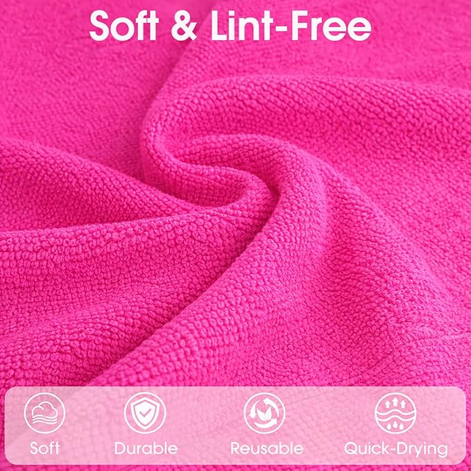 Microfiber Cleaning Cloth Roll - 100 Pack Tear Away Microfiber Paper Towels, Reusable, Washable, Scratch-Free, Kitchen Towels for Car, Home, Kitchen, Glass, Dishes (Hot Pink)