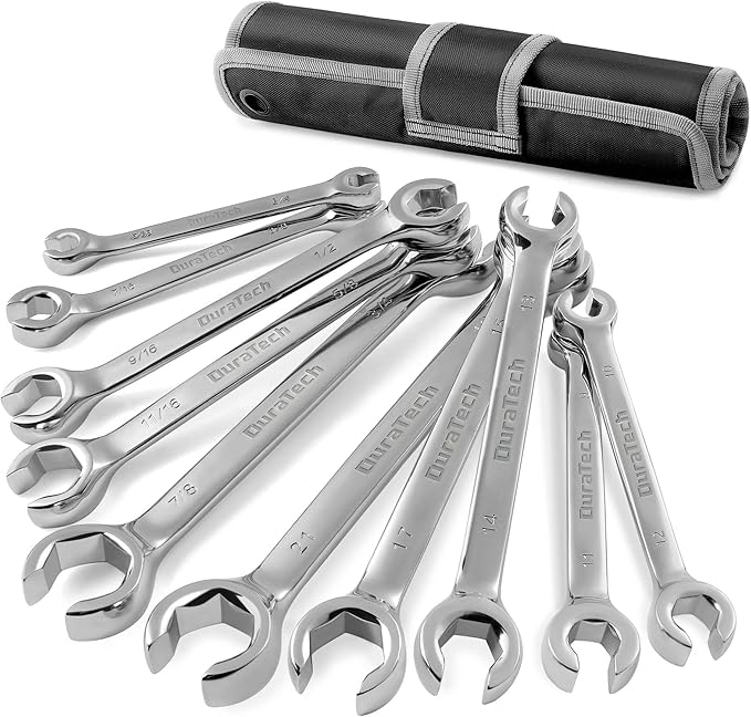 DURATECH Flare Nut Wrench Set, Standard & Metric, 10-Piece, 1/4" to 7/8'' & 9-21mm, CR-V Steel, Organizer Pouch Included
