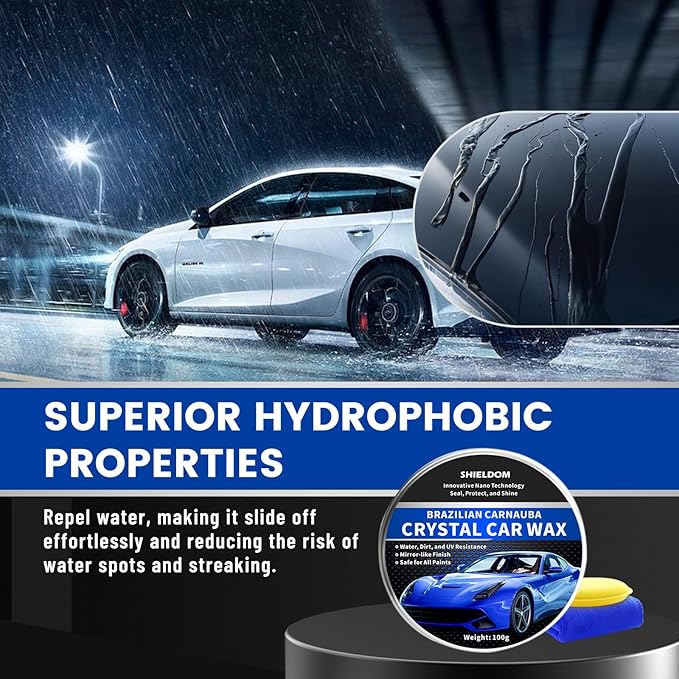 Car Wax Polish Ceramic Coating Carnauba Wax Extra Gloss Paint Sealant Polishing Long Lasting Shine Hydrophobic for Cars, Trucks, SUVs, RVs with Microfiber Towel & Applicator Pad - 3.5oz/100g