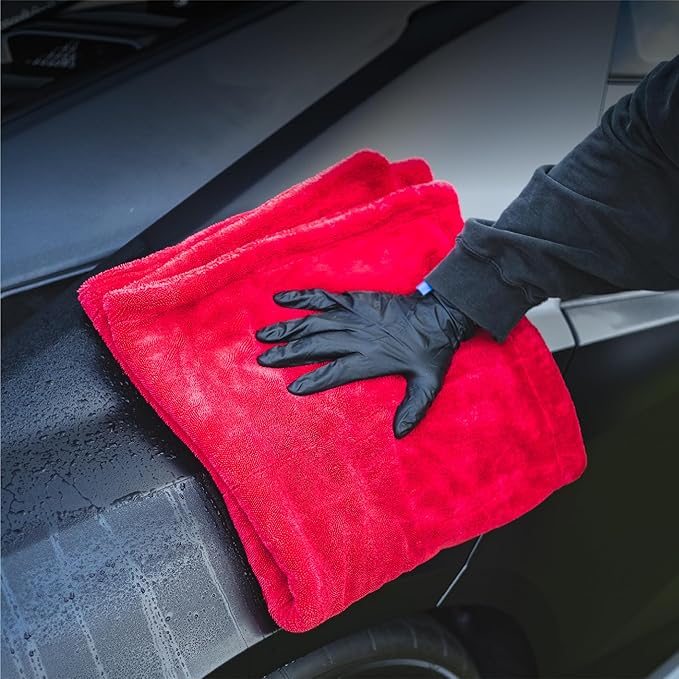 The Rag Company - The 1500 - Heavy Duty Car Drying Towel; Perfect for Trucks, Commercial Vehicles, RVs, Boats, and More; Premium 70/30 Blend Twist Loop Design, 1500gsm, 30in x 30in, Red