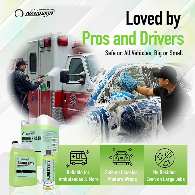 Nanoskin BUBBLE BATH Foaming Car Wash Shampoo 5 Gallons - Works with Foam Cannon, Foam Gun, Bucket Washes, Car Soap for Pressure Washer | For Car, Truck, Motorcycle, RV & More | Green Apple Scented