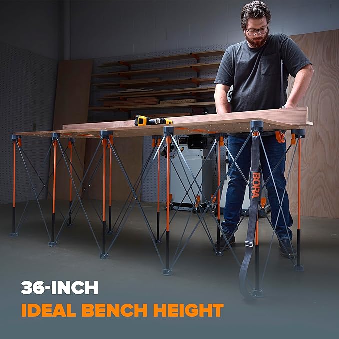 BORA Centipede Portable Workbench 24 x 96 inch Foldable Work bench for Garage 36 inch Work Height, Heavy Duty Work Table with 2500lb Capacity, Mesa de Trabajo Para Taller 2x8ft CT10