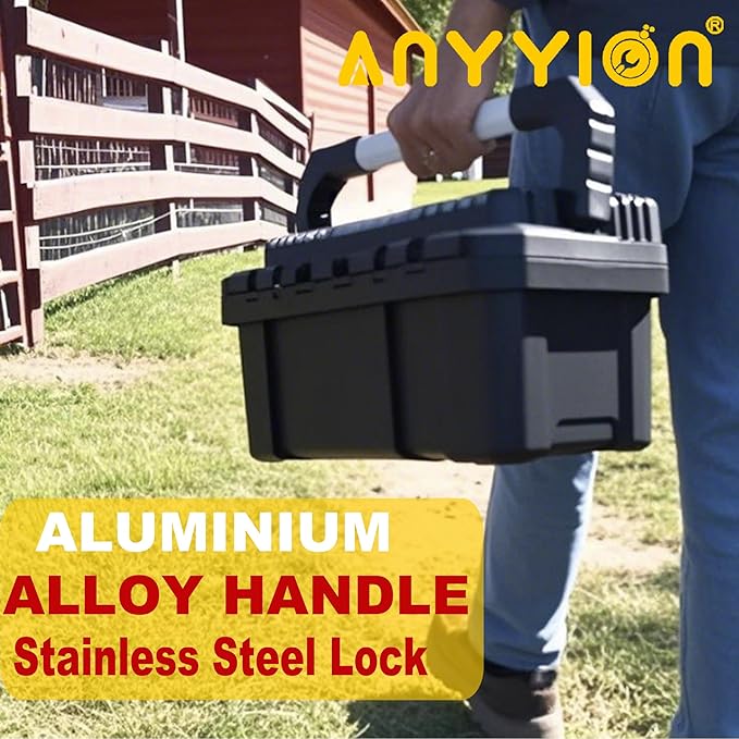 Anyyion 17-Inch Tool box with Removable Tray with Stainless Steel Dual Lock Secured,Small Parts Box, Metal Handle is Truly Rugged（Internal:15.67"L x 7.56"W x 6.7"H)