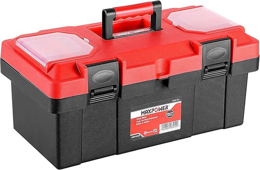MAXPOWER 17 inch Tool Box, Small Plastic Toolbox with Handle, Removable Tray and Lockable Latches