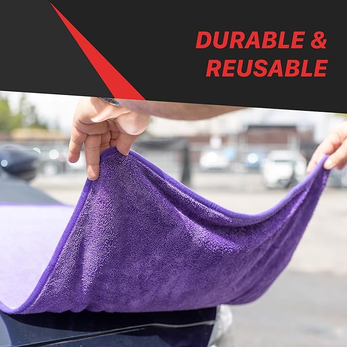Maxshine 20" x 24" Universal Purple Car Drying Towel – 1200 GSM Rinse-Free Double-Sided Microfiber – Plush, Super Absorbent Towel for Car Wash & Detailing