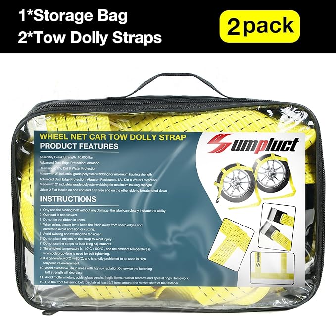 Tow Dolly Basket Straps with Flat Hooks Fits 14" 15" 16" Car Auto Hauler Wheel for A Car Trailer,SUV,UTV,ATV Transport Vehicle Tire Tie Down Strap Kit Heavy Duty Tire Bonnet Net Safe