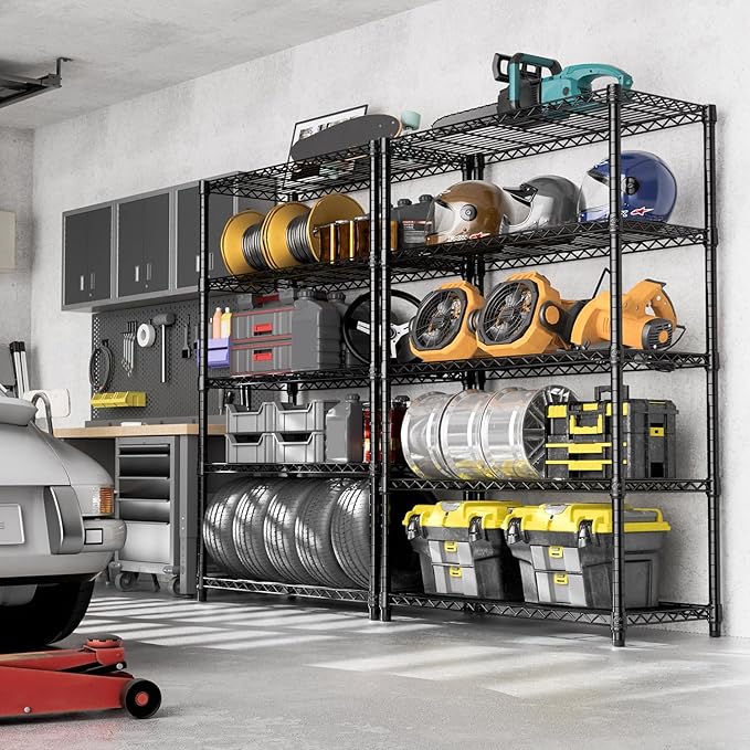 M MZG 1750 lbs Steel Storage Shelving 5-Tier Utility Shelving Unit Steel Organizer Wire Rack for Home,Kitchen,Office,Garage, 1750 LBS Capacity 17.7" D x 47.2" W x 72.3" H