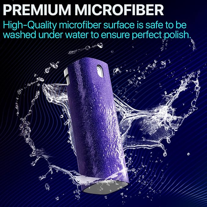 IO CLEAN Mini Screen Cleaner Spray – Finger Proof Screen Cleaner for Smartphones, iPads, MacBooks, Laptops, Car Screens, Touchscreens – 3in1 Mist Cleaner, Microfiber Cloth and Protective Cover -Purple