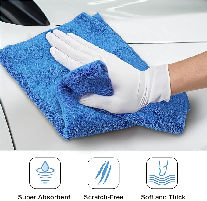 Shimeyao 30 Pcs 16 x 16 Inch Edgeless Microfiber Plush Towels for Cars Detailing Drying Wash Polishing Absorbent Cleaning Cloths, 500 GSM (Dark Blue)