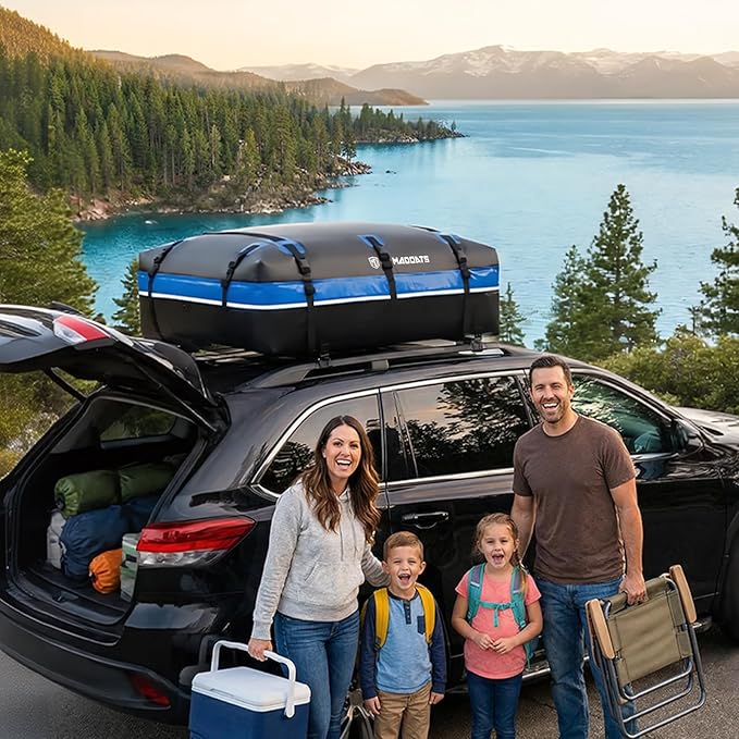 Rooftop Cargo Carrier, 22 Cubic Ft Car Roof Cargo Carrier for All Vehicles, 840D Waterproof Car Top Carrier with Anti-Slip Mat, 6 Hooks, Storage Bag,Zipper Lock for Tripping & Moving - Blue