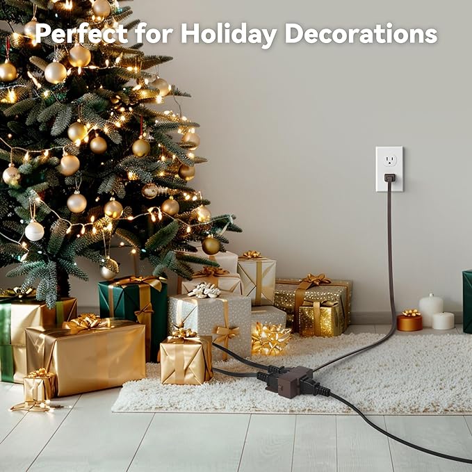 BN-LINK Indoor Extension Cord 6/9/12FT, 2 Prong Extension Cord Brown, 3-Outlet Polarized Flat Cable, 13A/1625W, Perfect for Homes, Offices, and Kitchens, Variety 3-Pack