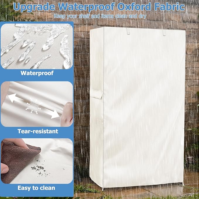 Storage Shelf Cover,Outdoor Heavy Duty 600D 60''W x 24''D x 72''H Dustproof Waterproof Shelf Covers for Wire Shelving,Storage Rack Cover with Zipper,White