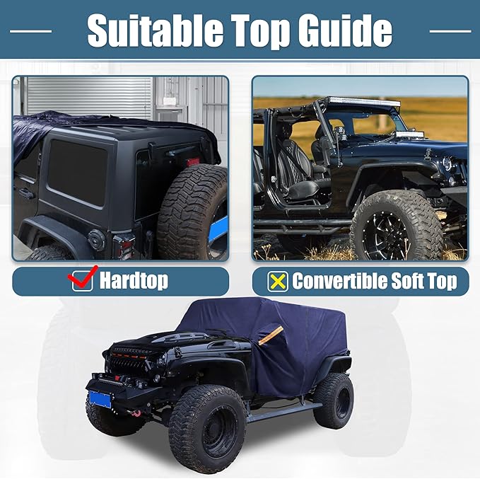 X AUTOHAUX SUV Car Cover Cab Cover Fit for Jeep Wrangler JK JL Hardtop 2 Door 2007-2021 Outdoor Sun Dust Wind Snow Protection 210D Oxford with Driver Door Zipper Navy Blue