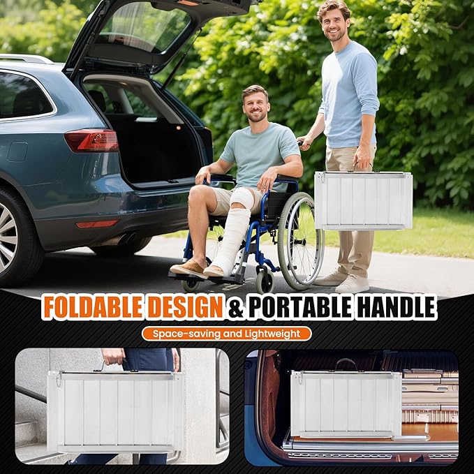 3FT Aluminum Folding Wheelchair Ramp - Heavy Duty 800 lbs Capacity, Portable Ramp for Cars, Stairs, Doorways, Scooters & Home Steps with Non-Slip Surface
