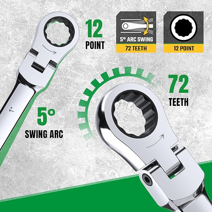 SK Flex-Head Ratcheting Wrench Set, Combination Wrench Set, 25-Piece, SAE 1/4" to 1", Metric 8 to 19mm, 72-Tooth, Premium CR-V Construction, with Rack Organizer