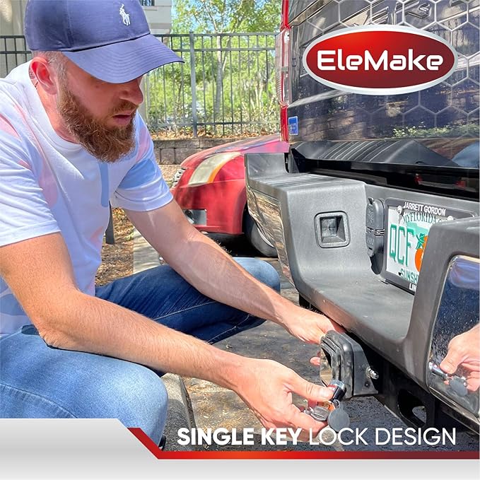 Elemake Trailer Hitch Lock, Anti-Rust Brass Core Hitch Pin Lock with 1/2" and 5/8" Dual Pins, Extra Long 3-1/2" Effective Length for Class I-V Receivers (1-1/4", 2", 2-1/2"), 20,000 LBS Towing