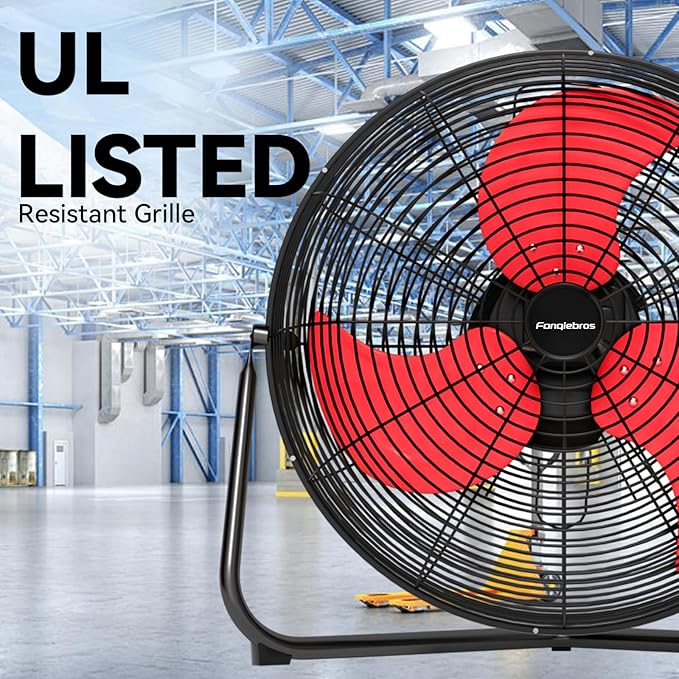 20" High Velocity Floor Fan, 5300 CFM Heavy Duty Industrial Floor Fan, 3 Speed, 360 Degree Tilt, Quiet Operation for Warehouse, Basement, Factory, Barn, Garage - UL Safety Listed