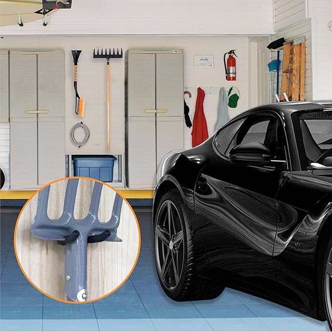 HUHOLE 6 Pack Heavy Duty Screw in U Hook 30lbs Load Capacity Garage Storage Organizers Vinyl Coated Steel Shovel Holder U Hooks for Hanging Garden Tools and Power Equipment Black