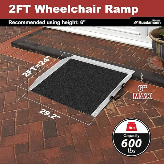 Ruedamann 2FT Wheelchair Ramp, Non-Slip Ramps for Wheelchairs for Home, 600 Lbs Load Capacity, Aluminum Portable Ramps for Wheelchairs, Scooters, Ebikes, Curbs, Doorways
