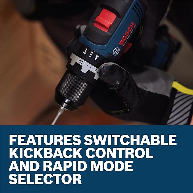 BOSCH GSB18V-65B12 1/2 In. Brushless Hammer Drill/Driver Kit - 575 In.-Lbs. Max Torque, Switchable KickBack Control, Rapid Mode Selector, Dual LED Worklights, Battery and Charger Kit Included