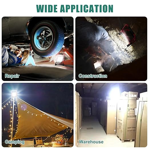 HYCHIKA 50W LED Work Light, 5500 Lumen Portable Flood Lights with Stand, 5000K Daylight for Outdoor, Indoor, Car Repair, Work Shop, Construction Site, Job Site