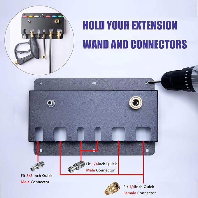 Pressure Washer Gun Holder -Trumlandy Foam Cannon Holder Wall Mounted Pressure Washers Accessories Storage Rack for Pressure Washer Gun/Nozzle Tips/Foam Cannon/ 1/4" Quick Connect Extension Wand