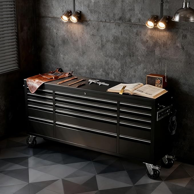 CHETTO C 72-inch Rolling Tool Chest Cabinet Mobile Workbench with 15 Storage Drawers and Wheels, Outlet Black Tool Box for Garage