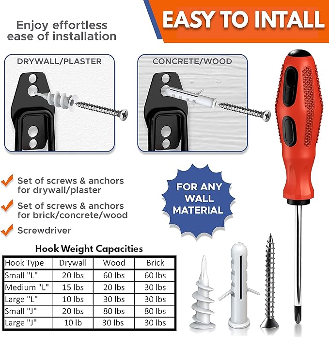Garage Hooks Heavy Duty [ 17 Piece Set ] - Our Garage Hooks Wall Mount to Any Surface, Garage Organization and Storage, Garage Storage Hooks, Garage Hangers, Garage Wall Hooks Heavy Duty