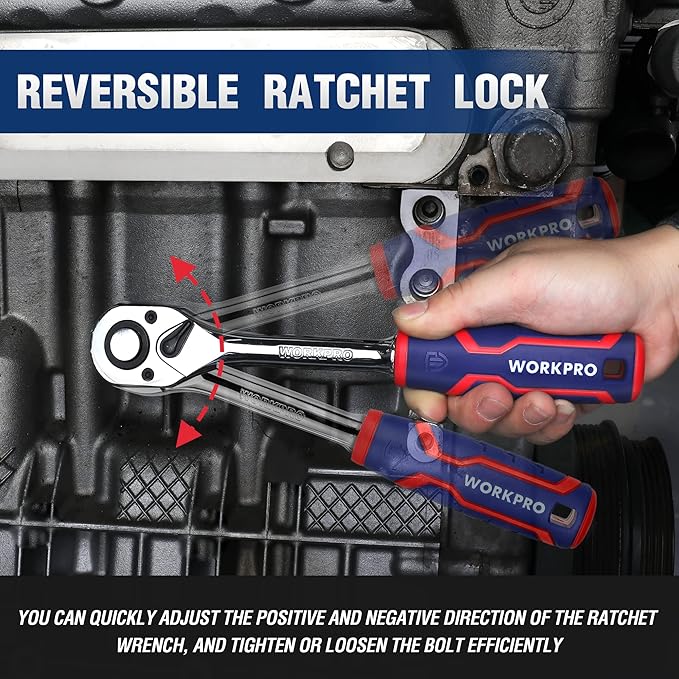WORKPRO 3-Piece Ratchet Set, 1/4", 3/8", 1/2" Drive Ratchet Wrench, Quick-Release Reversible, 72-Tooth, Chrome Alloy Made