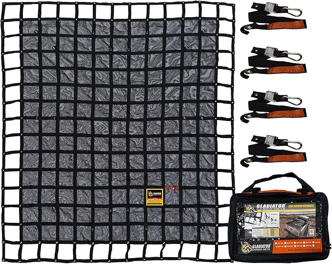 Gladiator Cargo Nets - Heavy Duty Truck Cargo Net-Trcuk Organizer-Truck Bed Cover- Large- Perfect for Trailer, Pickup, Boat, Jeep, SUV, Camping, Hunting-(WLL): 1,500 lbs (LGN-100) 8.75' x 10' ft.