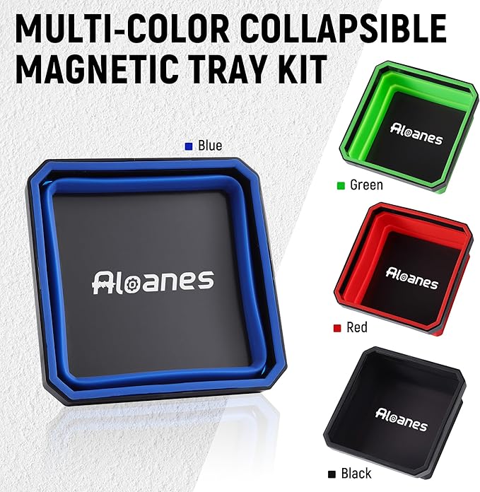 ALOANES Magnetic Parts Tray Set-Collapsible Magnetic Tool Tray Small Parts Organiser with Double Magnet,Magnetic Bowl for Fixing Nuts and Bolts (Blue)