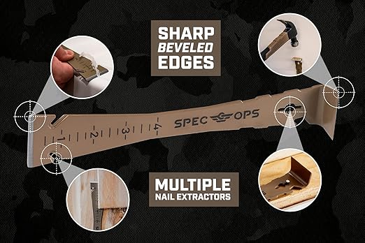 Spec Ops Tools 9.5" Trim Bar, Pry Bar, High Carbon Spring Steel, Built in Ruler and Pry Bar, Beveled Edges, Nail Puller, 3% Donated to Veterans, 2- Pack
