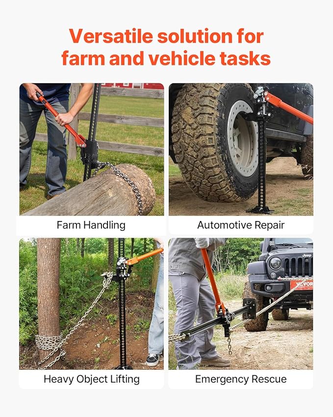VEVOR Farm Jack 48 inch Utility High Lift, 7000 lbs Capacity Ratcheting Off Road Jeep Jack, Heavy for Tractor, Truck, SUV, Bumper Lift, Orange