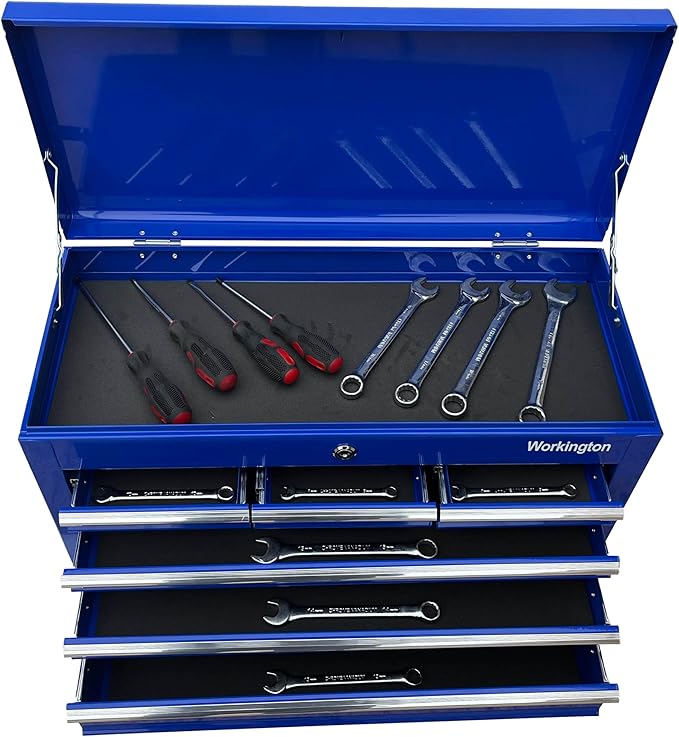 Workington Portable Metal Tool Chest with 6 Drawers, 24" 6-Drawer Tool Chest Cabinet with Ball Bearing Drawer Slides, Steel Tool Storage Box Organizer 4005 Blue