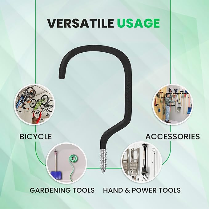 4 Pack Heavy Duty Extra-Large Garage Storage Utility Hooks - 7 Inches for Garage Wall and Ceiling - Garage Hooks for Hanging Bicycle, Ladder, Hose, Cords, and Garden Tools