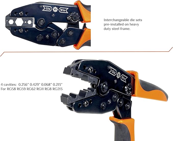 RF Coax Ratchet Crimp Tool For RG58 RG59 RG62 RG11 RG8 RG213 0.256" 0.429" 0.068" 0.213" G-H3D2