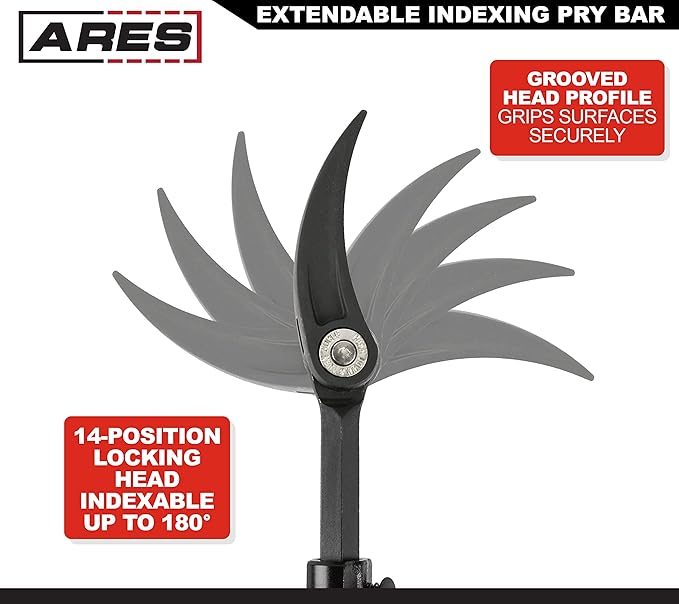 ARES 46003-21-Inch to 33-Inch Extendable Indexing Pry Bar - 14-Position Adjustable Angle Head - High Strength Chrome Vanadium Steel
