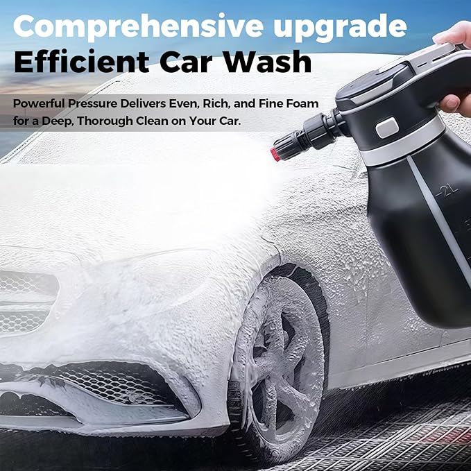 Electric Foam Sprayer,2L Portable Rechargeable Cordless Pressurized Spray Foam Cannon, Easy Clean & Acid Resistant for Car Wash Detailing Garden Black