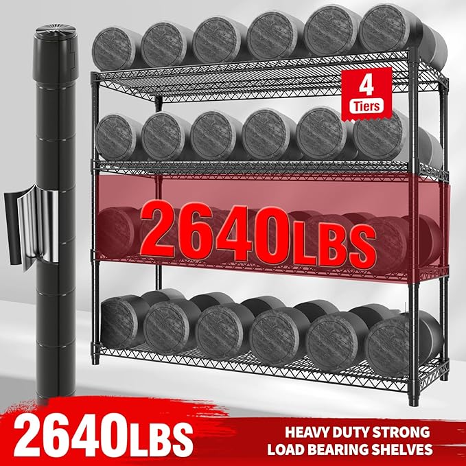 Metal Storage Shelving Units on Wheels, Storage Shelves 4-Tier Wire Rack Shelving for Garage, Heavy Duty 2640LBS Capacity, 72" H X 59 W X18 D Adjustable Shelf for Basement, Pantry, Kitchen