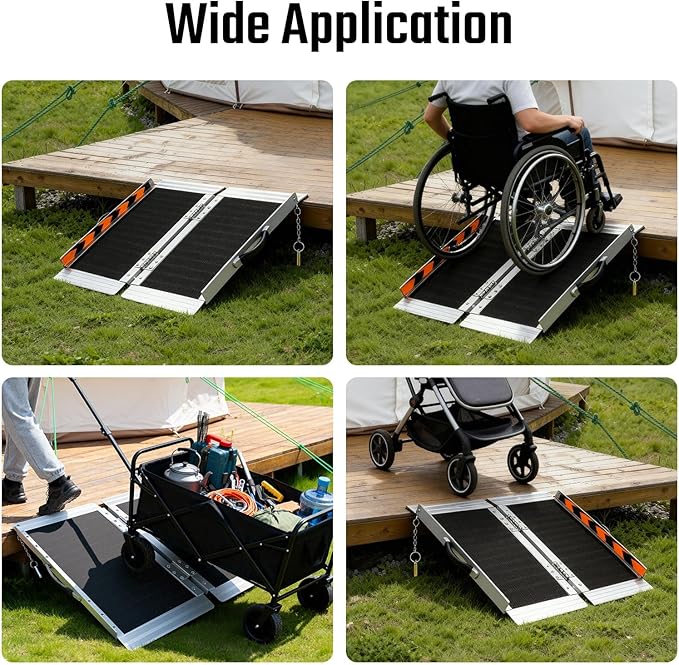 3FT Portable Wheelchair Ramp, 600 LBS Capacity Folding Handicap Ramp, Non-Slip Aluminum Portable Ramps, Threshold Ramp for Home Steps, Stairs, Doorways, Home Entry, and Door