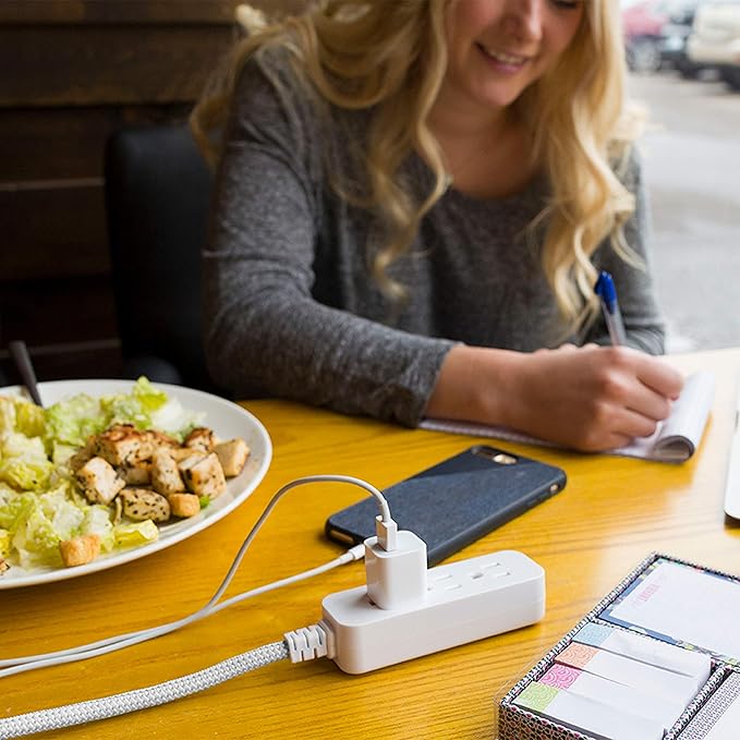 Cordinate 3-Outlet Power Strip Extension Cord with Multiple Outlets 15 Ft Indoor Braided Grounded Flat Plug Extension Cord ETL Listed White 50011