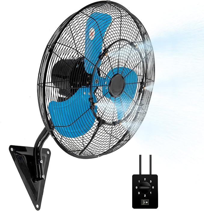 Bestronair 20" Wall Mount Fan with Misting, 7100CFM Wall Fan 3 speed, 120° Oscillation Industrial Wall-Mounted Fans High Velocity for Garage Workshop Patio Factory Greenhouse Commercial