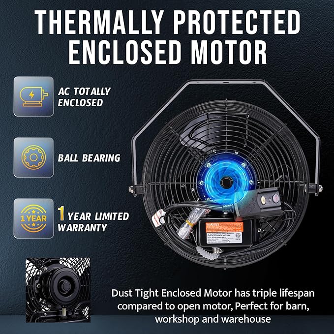 Tornado 12 Inch Outdoor Water-Resistant Wall Mounted Fan IPX4 Rated 3 Speed High Velocity Meatl Wall Fan For Commercial, Industrial, Residential, 6.6 FT Cord cETL Safety Listed, Black