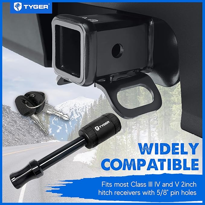 Tyger Auto Solid Trailer Hitch Lock Pin with Locking Key - for 5/8 inch Pin Holes on 2 inch Receivers | Two-Pack Combo | Class III IV V | 19,000 lb Load Rating | TG-HL3U022B | Weatherproof Anti-Theft